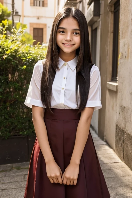 8 year old  with thin straight hair in a short skirt 