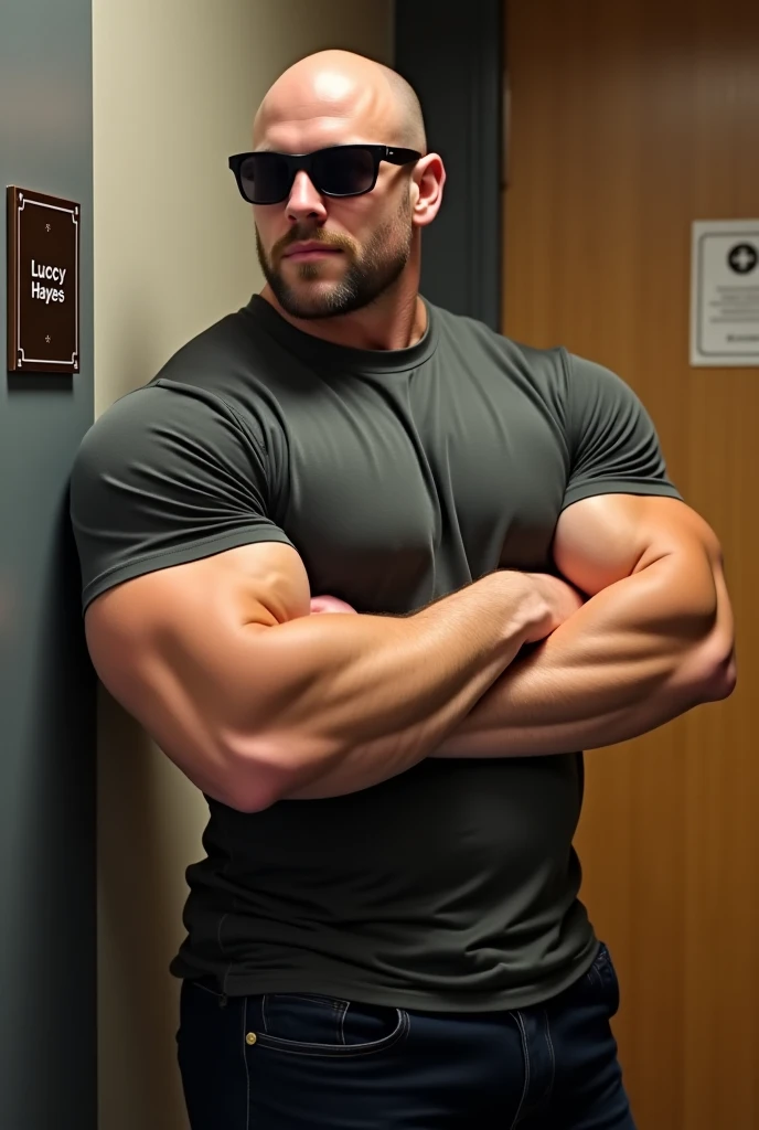 Handsome 40 years old small beared Desi mascular dark skin handsome jaat weared tight black shirt black pant black sunglasses pehlwan man weared with wetty tattoo skin sweat is dripping from body huge wide muscular shoulders, head to toe, wide chest, abs, masculine wide triceps, arms, biceps, big masculine legs, wide thighs, calfs, black-haired, hair falls on your face, Mesmerizing brown eyes, mud on body, standing near big mention main gate, His perfect( big huge penis) is (coming out) of his pant,masterpieces, more seductive erotic exotic poses
