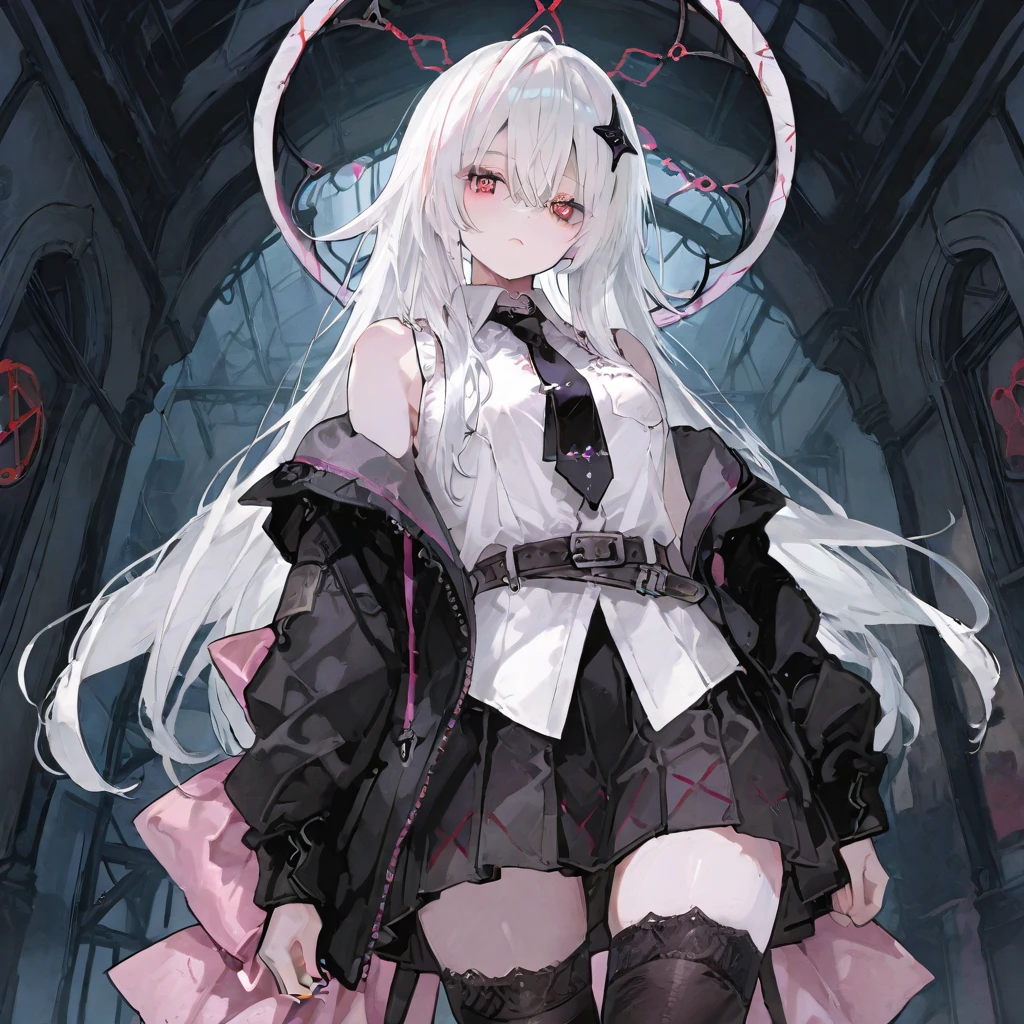 pale skin,dark风,wearing leg rings,long white hair,black eye shadow,red eyes,Abstinence,dark,goat horn,sickle,grim Reaper,sitting,succubus,Open the legs