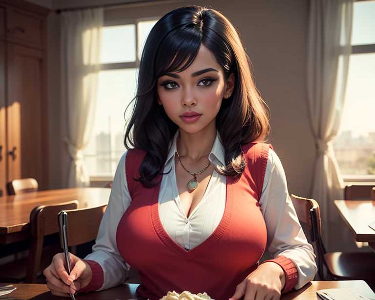 Female, cute, , brunette, cat ears, big boobs, African American
