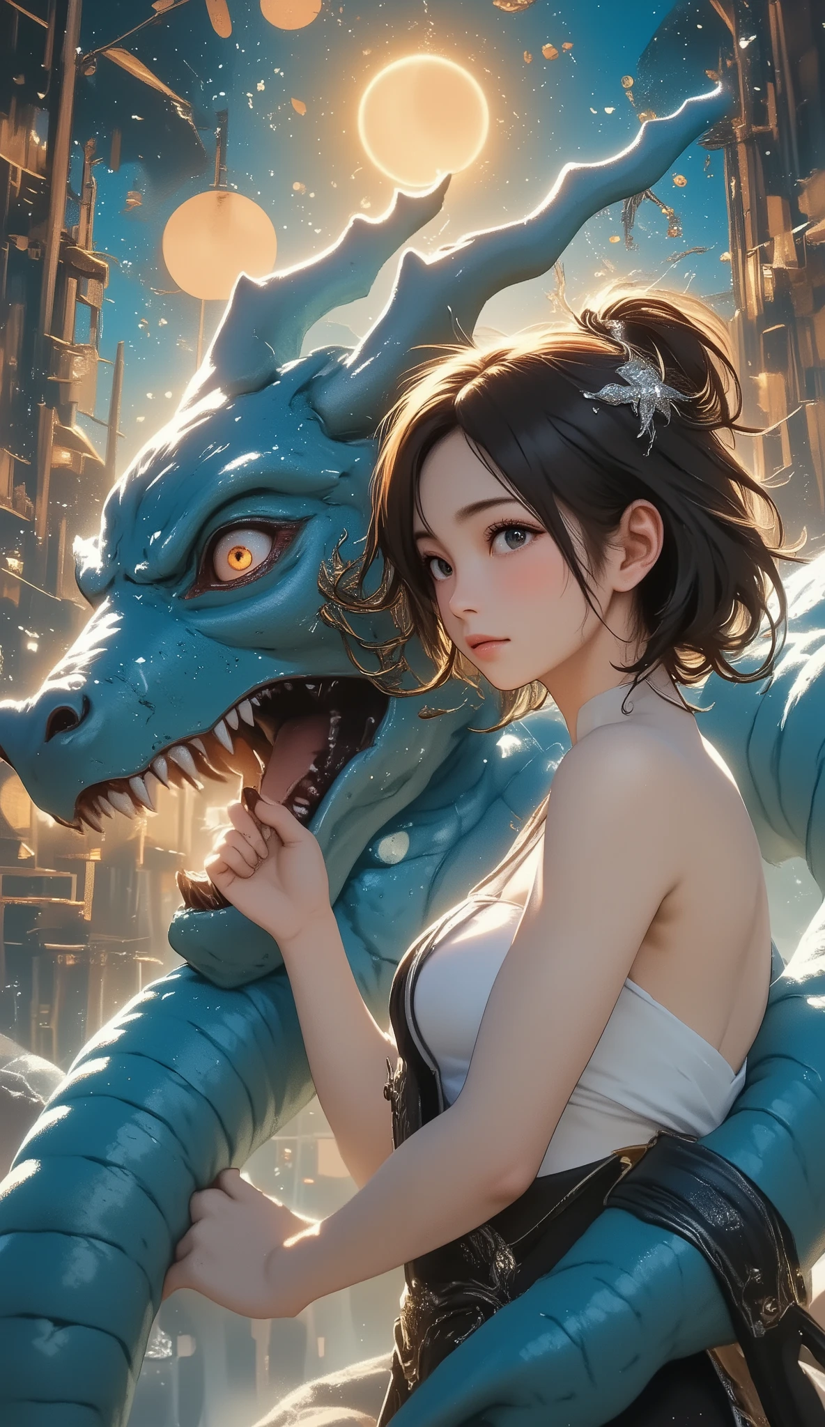  Close up of a painting of a figure riding a dragon, Tibetan painting,  teeth ,  Ultra Precise Paintings,   Ashura  , qigong  ,  girl, Close up of the painting of the god Serk Namsun  ,  puşkaracūa    、Blur