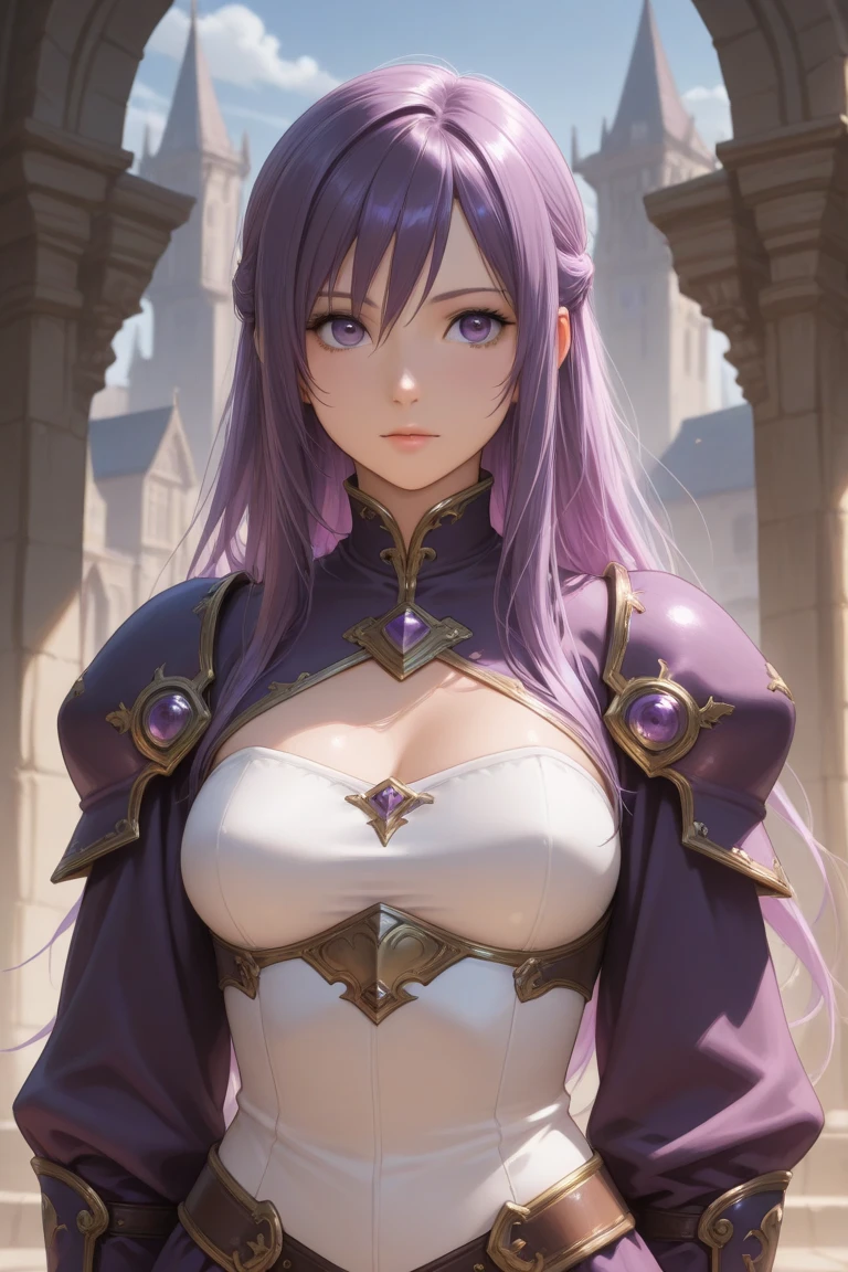 Purple eye,cyanhair,Lazy expression,Western fantasy,Magical fantasy,,the elf,Tall and tall,Beautiful breasts,detail in face