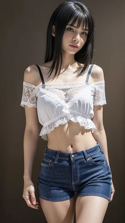 4K beauty,Transparent colorless short shirt(Navel),Mini plaid skirt(2cm),White garter stockings,Butterfly decoration on chest,Maid headdress,Big breasts,