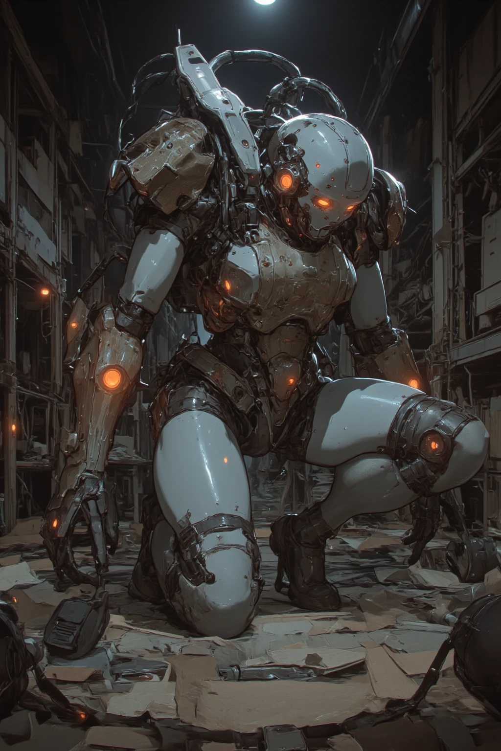 (masterpiece, best quality, ultra detailed, hyper realistic, photo), delicate pattern, detailed background, super fine concept art, fisheye lens, scifi, future,
1girl, solo, from above, cowboy shot, focus helmet,
cable, wind,
large breasts, curvy, skindentation bodysuit, action pose, standing, in hangar,mecha, hard surface,
cyberhelmet, fantastic, full-face helmet, <lora:cyberhelmetv0.7:0.8>,
background (bokeh), shallow depth of field, high-contrast, Eonn, LED,