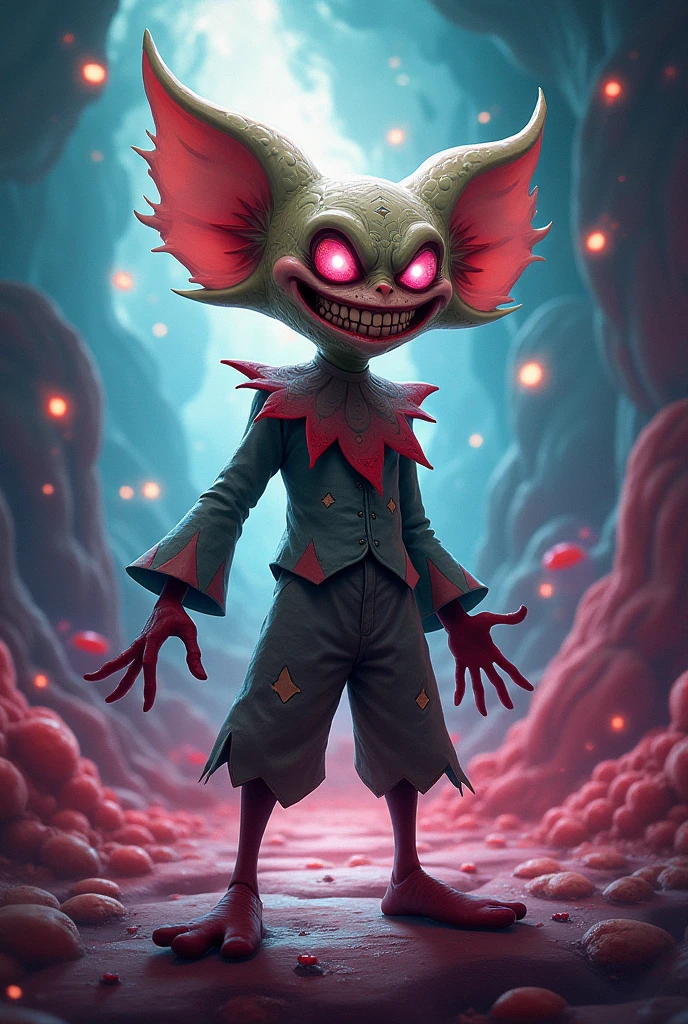 A psycho man, happy look, full body, 2D anime style, detailed face, detailed, focus on face, HD, 8k quality, glowing character