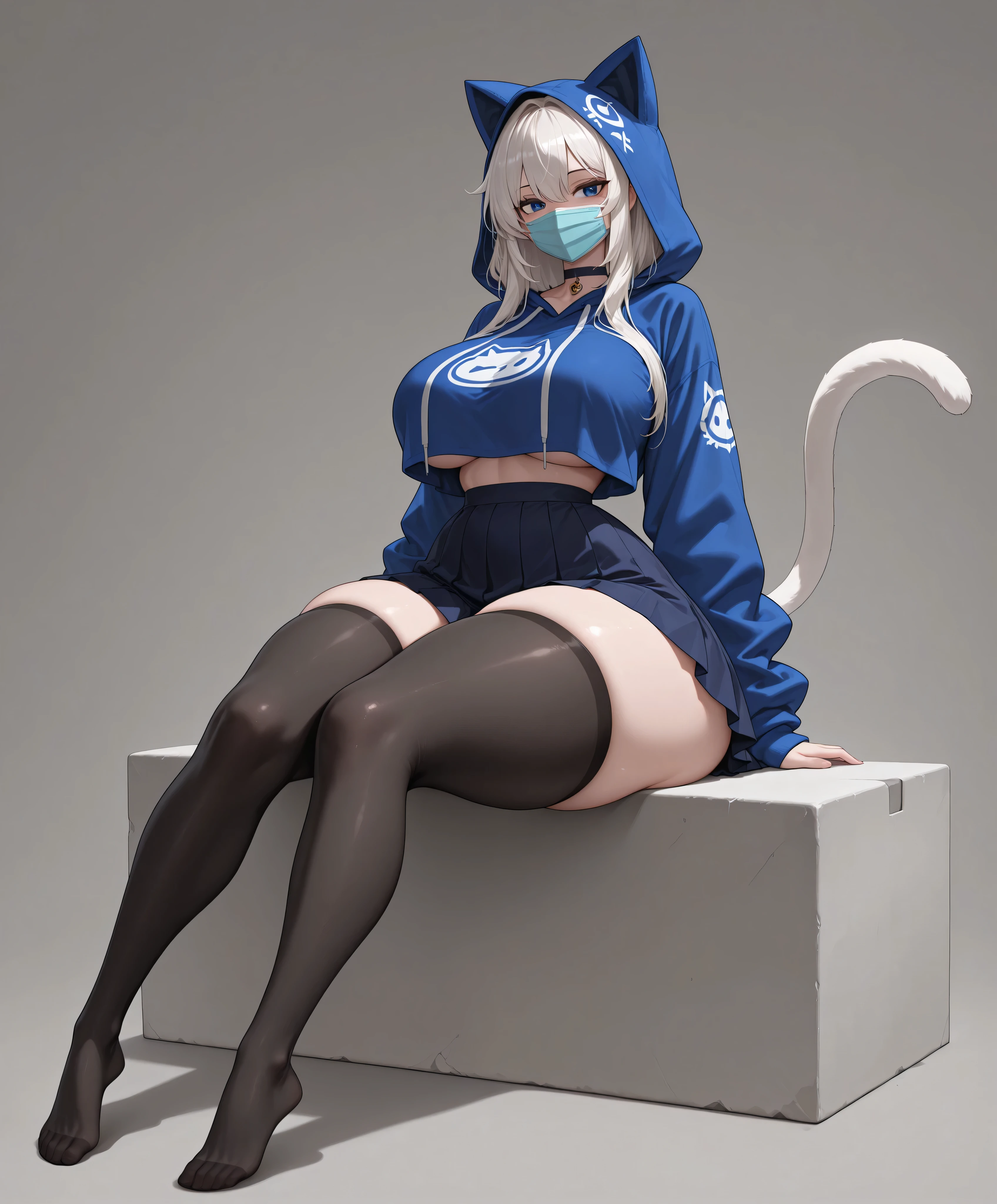 Cute Cat Ear Hoodie Girl Background Grey Big Breasts Korean
