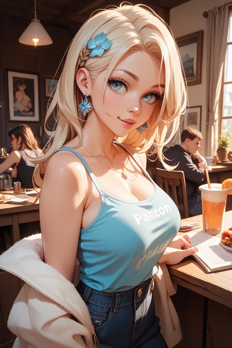 best quality, (masterpiece),(ultra-detailed), (high quality), (high resolution), (2heads:1.5), (blonde long hair), (huge breasts), cleavage, full body,best quality:1.5, highres, UHD, 4K), smiling, ((light green t shirt with long sleeves )), wearing shoes with black socks, ((full body)), ((light tan brown jeans)), detailed green eyes (mature woman), casual clothes, sexy proportions, (exposed midriff), thighs, Beautiful girl with accentuated slender abs, eyeshadow, blushing, (Yuri kiss)