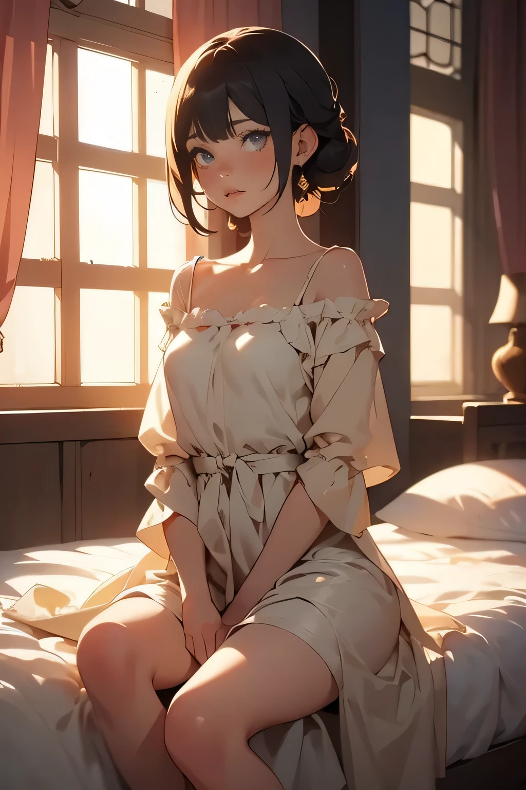 (highest quality, masterpiece: 1.3), girl: 1, sexy: 1.5, Bob Hair, Brown Hair: 1.3, (Wet body: 1.2), Nightgown, beautiful, Cleavage, Highly detailed face, Detailed lips, Fine grain, double eyelid, sexy, smile, beautiful Legs