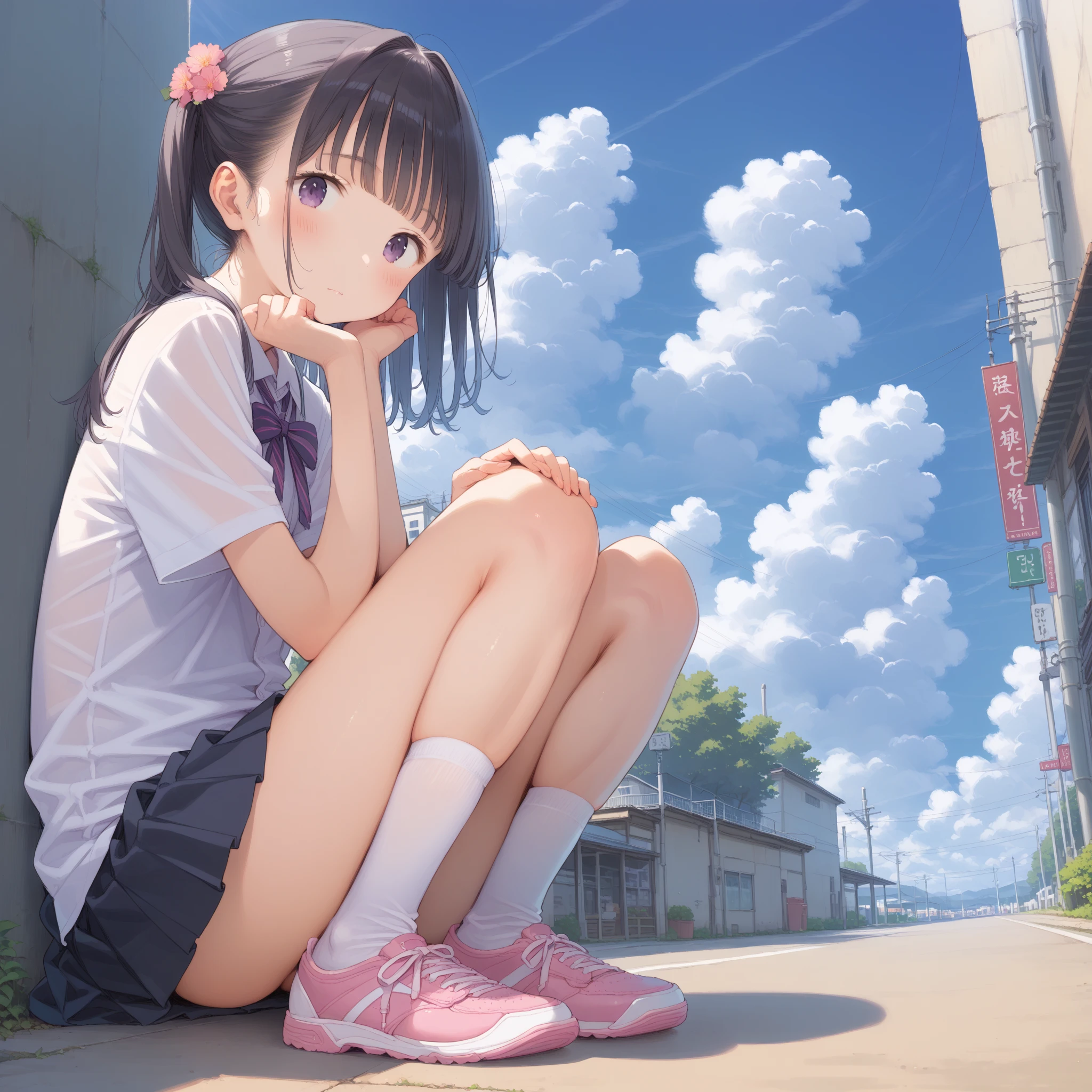 (highest quality, hight resolution, masterpiece:1.3)
dusk, sunset, A girl, white shirt, White sneakers, denim skirt, realisitic, ultra-detailliert, Slimed,
BREAK
Sitting on the riverbank, with her cheeks in her hands, upper body, face focus, Look at viewers, A dark-haired, blue eyes,
BREAK
dynamic light and shadow, hight resolution, foco nítido, depth of fields, A detailed eye,