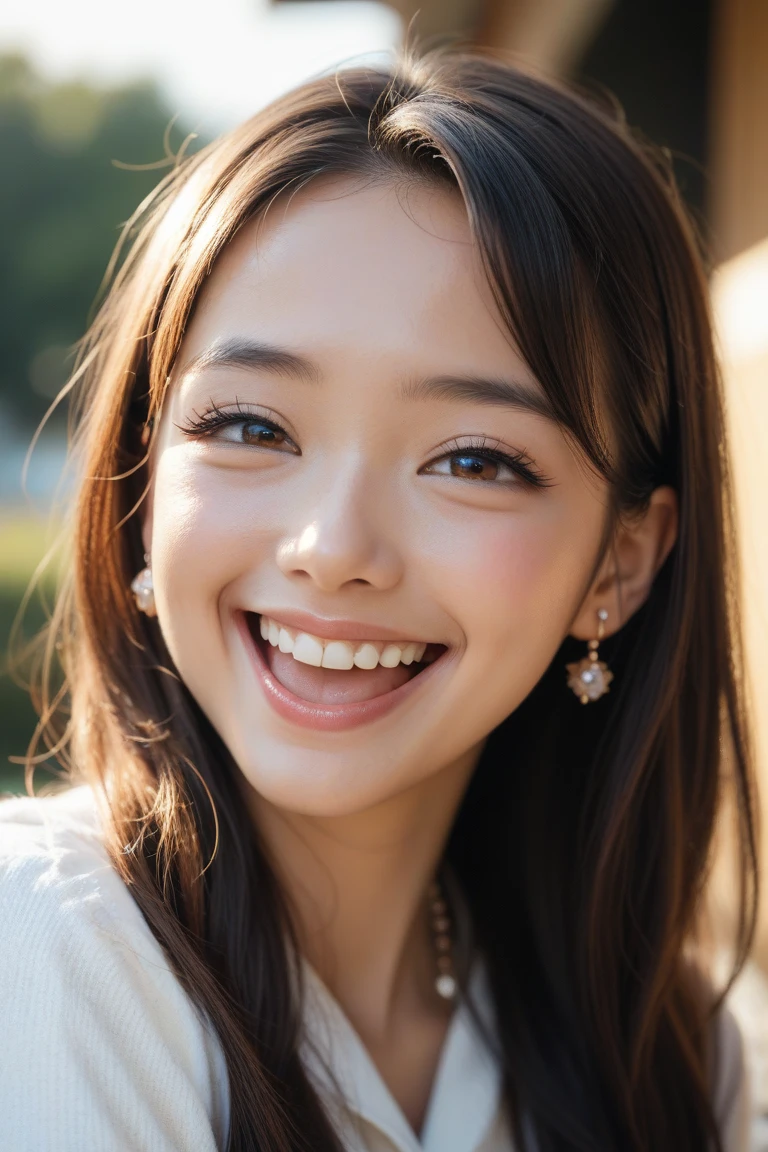 a women, high resolution, best quality, detailed beautiful eyes, laugh
,((all face up)),