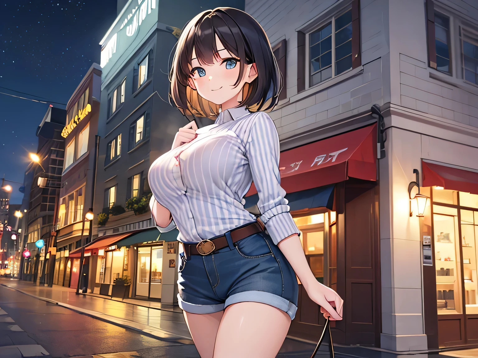 masterpiece, best quality, ultra detailed, 1 girl, micro short shorts, tube top, side ponytail, nsfw,