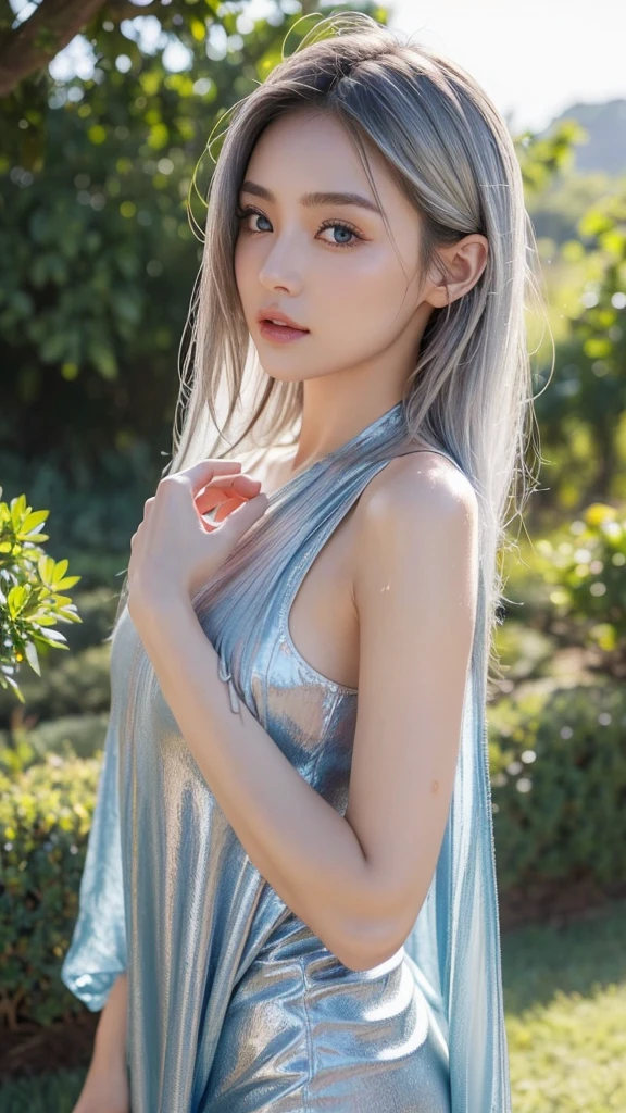 (8K、Live shooting、realistic:1.25)、1 girl、Tinkerbell looks like a 22 year old girl with a beautiful face、night view、on top of an old castle、The moon is out、(silver hair、dance in the air:1.2)、Fairy wings are transparent and sparkling、whole body、swimsuit covered with feathers、lip gloss、Glossy skin、highest quality、ultra high resolution、