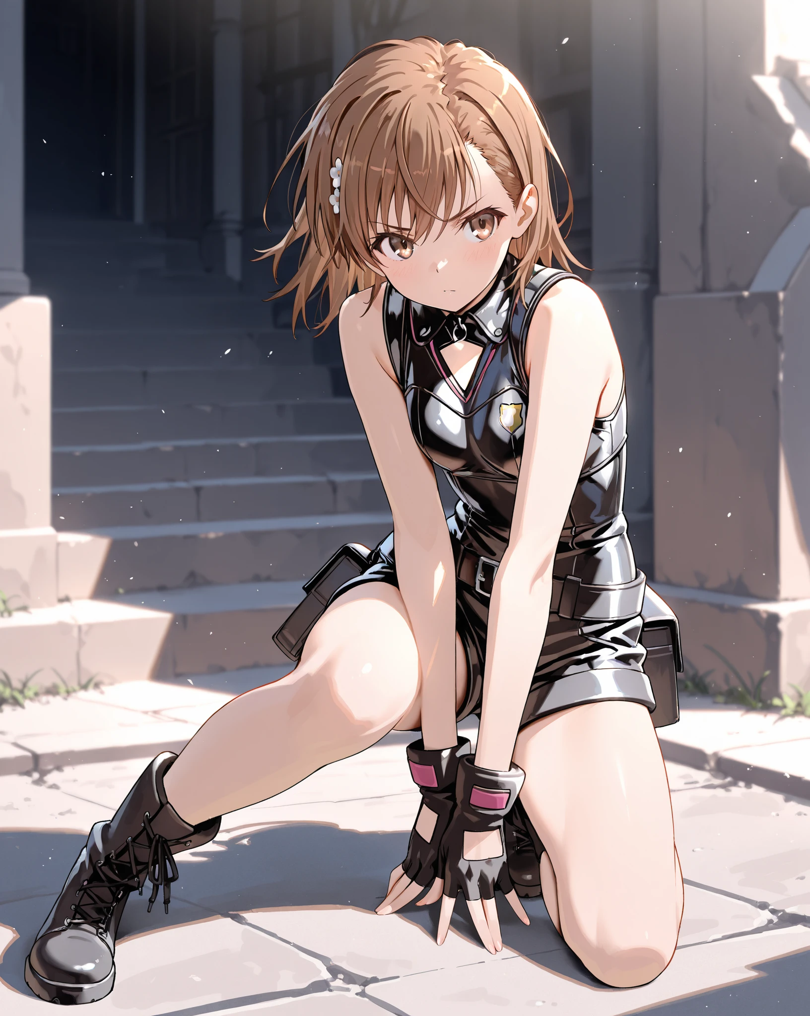 high quality, High contrast、(masterpiece:1.2), detailed, 1 person, alone,choker, Looking at the audience、Random color see-through female ninja costume、Kunoichi costume、 delicate and dynamic, Very delicate look, Delicate eye depiction, erotic,sexy、 ((Cute and gentle face)), Healthy body shape, Medium firmness and swaying bust, blush, Sweat,Embarrassing,sexy, ((Thin thighs)),Shiny, Facing directly at the viewer, ((Oily_skin)), ((Sweatがたっぷり)), ((Dutch Angle)), ((erotic pose)), (((Highly dynamic poses))), Cute and symmetrical face, 輝くskin,short hair、 (Twin tails:1.5,Brown Hair、Silver Hair、 blonde), blue eyes,Show your forehead、Full Body Shot、Natural light, , Perfect Anatomy, Toned Legs, double eyelid, Tear bags, , Moisturized lips, Sweatをかいた, Embarrassing表情、Blank look、Ahegao、、blush、光るSweat、完璧なskin,Sweatが目立つ、胸の谷間のSweatが目立つ、Gradient color hair,Having clothes pulled、Hold down the skirt、Having your skirt pulled, No sleeve、Wet Hair、Mysterious seaside、The dynamic movement of holding a sword