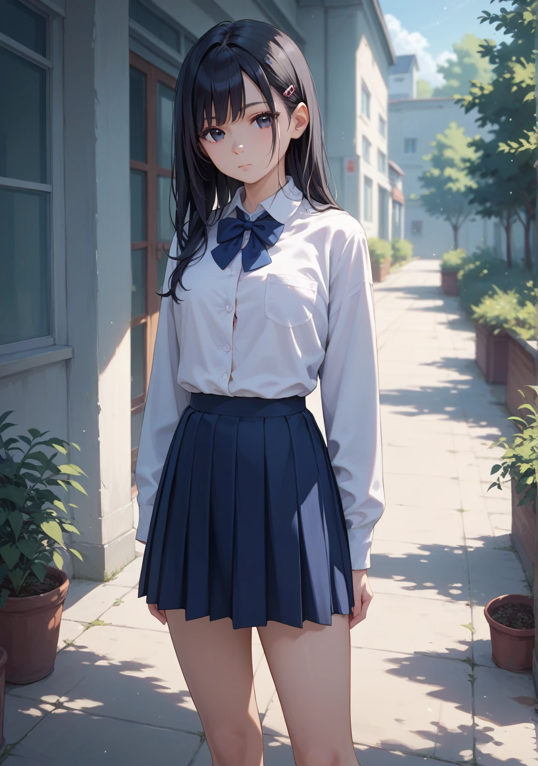 A pure girl in a pleated skirt