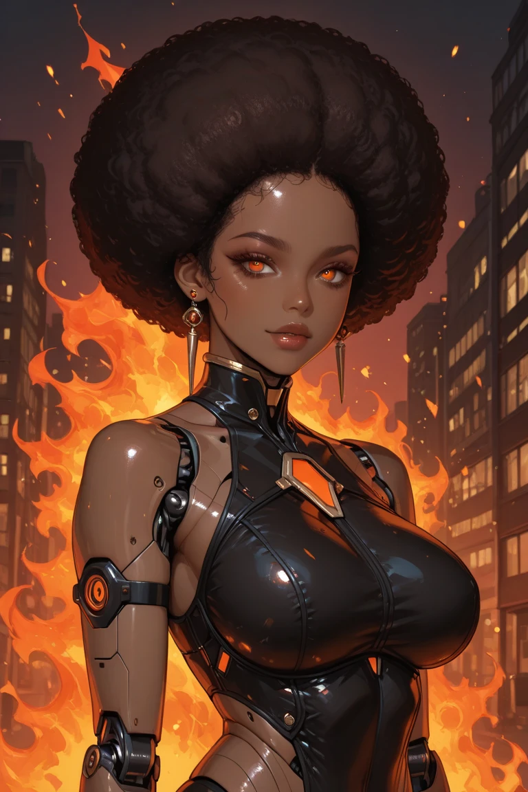 (ultra realistic,32k, masterpiece:1.2),(high detailed skin:1.1),( 8k uhd, dslr, high quality:1.1),
 <lora:Vixen_JLU:0.7>Vixen_JLU, (very short hair:1.1), black hair , Dark Skin, (orange eyes:0.8), orange bodysuit, mascara,, , <lora:add_detail:0.8>, (huge breast:1.1), 
(looking at viewer, sitting, from below:1.1),,upper body,
,(bioluminiscent:1.1), astral healing temple, energy healing, spiritual rejuvenation, balancing life forces