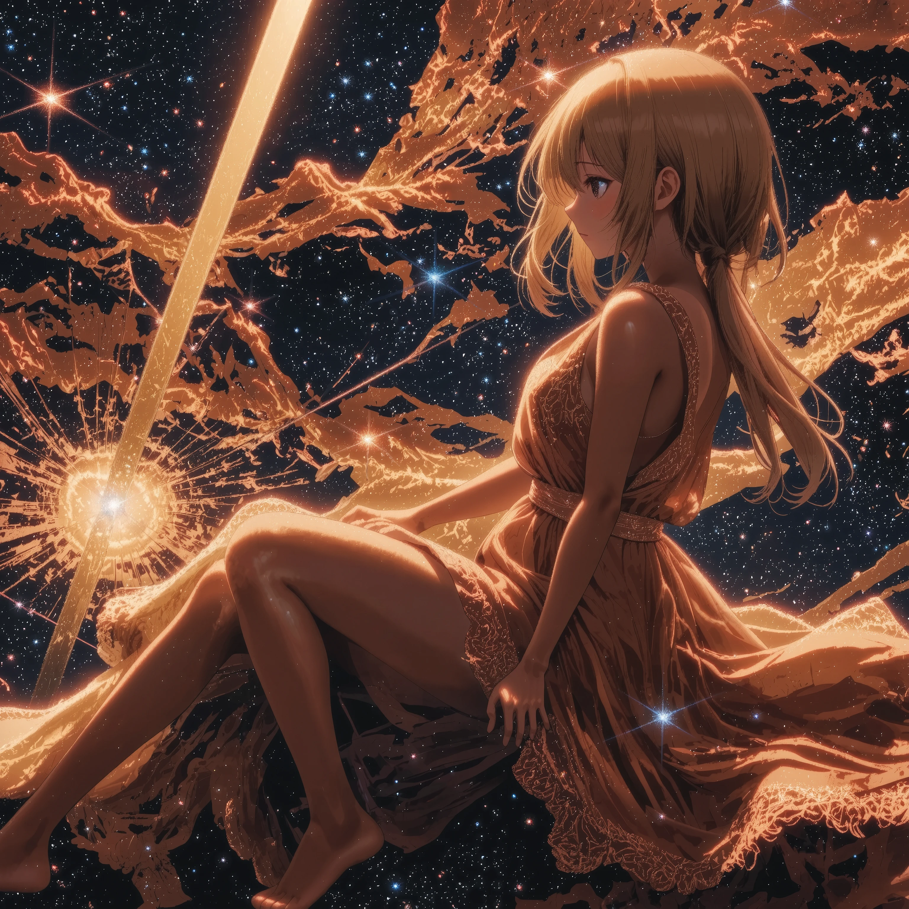 girl staring at the galaxy +goddess +Dark Matter Swordsman +What breaks the laws of physics +textured brown skin +[[Toned Arms、solo、beautiful shining cosmic microwave background radiation、(kogyaru)+Crazy Expression