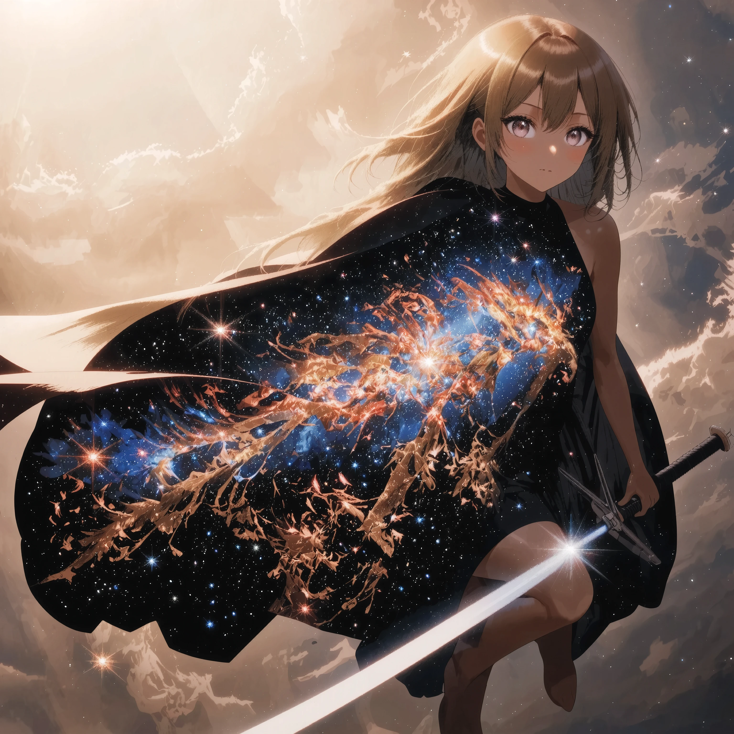 girl staring at the galaxy +goddess +Dark Matter Swordsman +What breaks the laws of physics +textured brown skin +[[Toned Arms、solo、beautiful shining cosmic microwave background radiation、(kogyaru)+Crazy Expression
