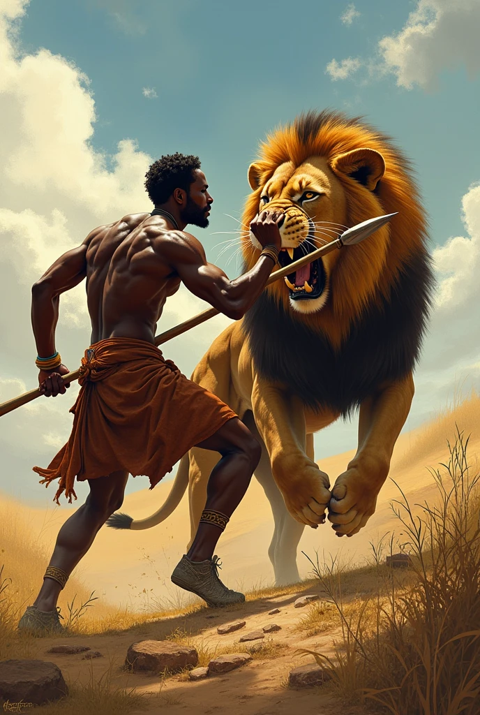 Afro male and a lion