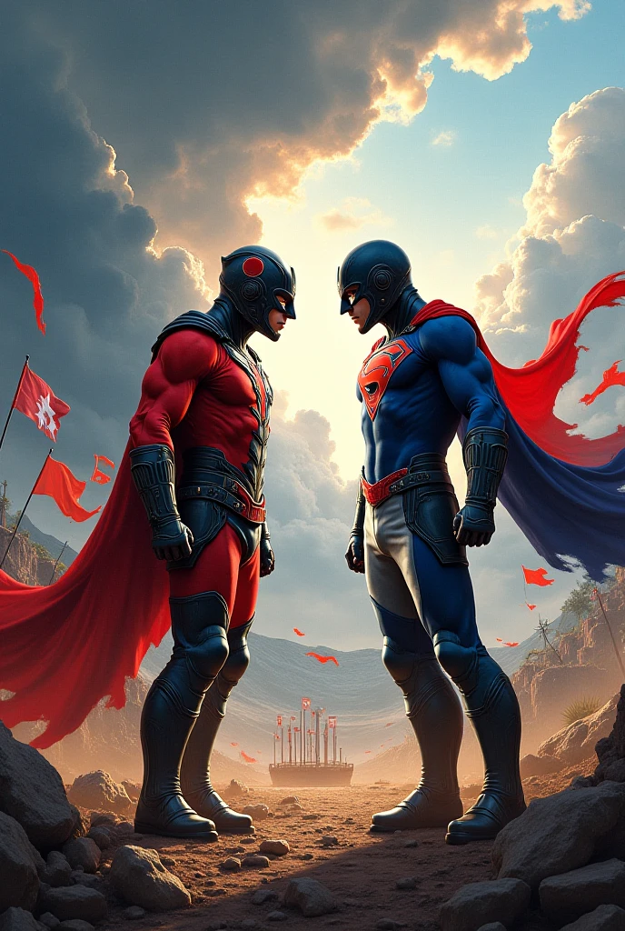 Special effects hero works、(justice(Victory)red+Zubat the Hero VS the Villain(negative)black+Dhaka - Fighters) Victorynegative Handsome undercut between legs
