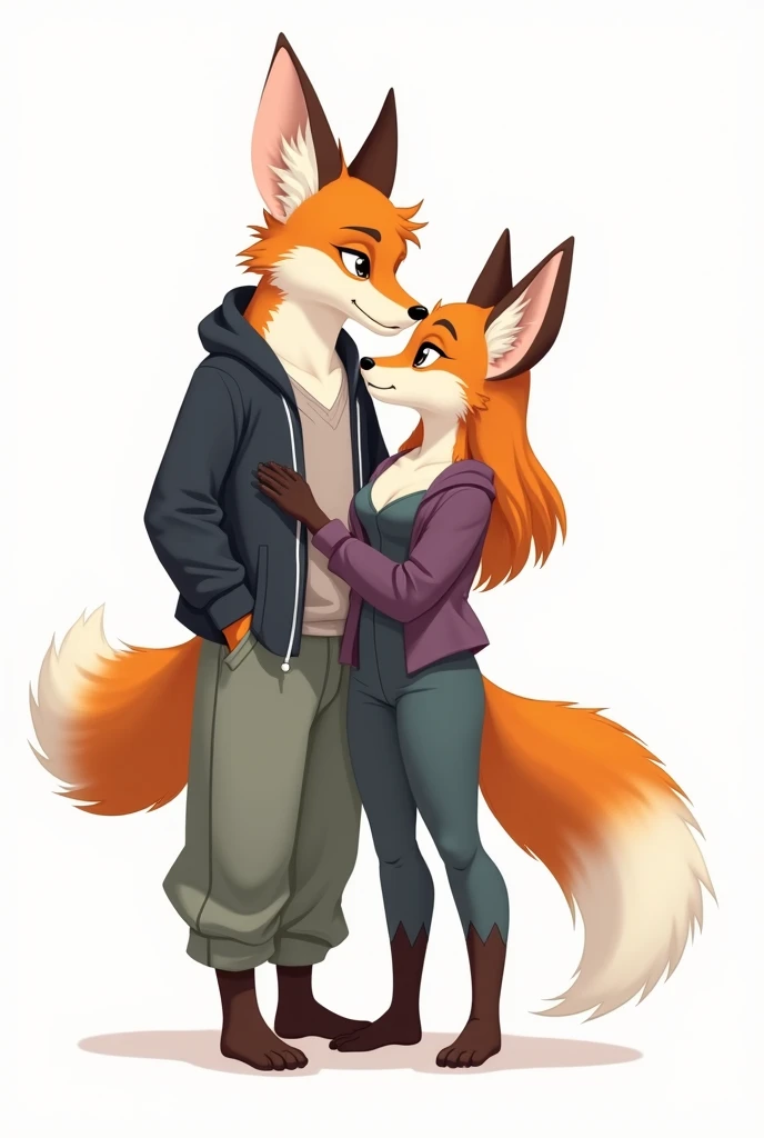 Masterpiece, hi res, absurdres, Best Quality, 4K, 8K, detailed, tall muscular male anthro Fox hugging a Mature female human(Big breasts,saggy breasts, Brown hair),semi realist style, casual clothes, detailed faces, better faces,detailed eyes