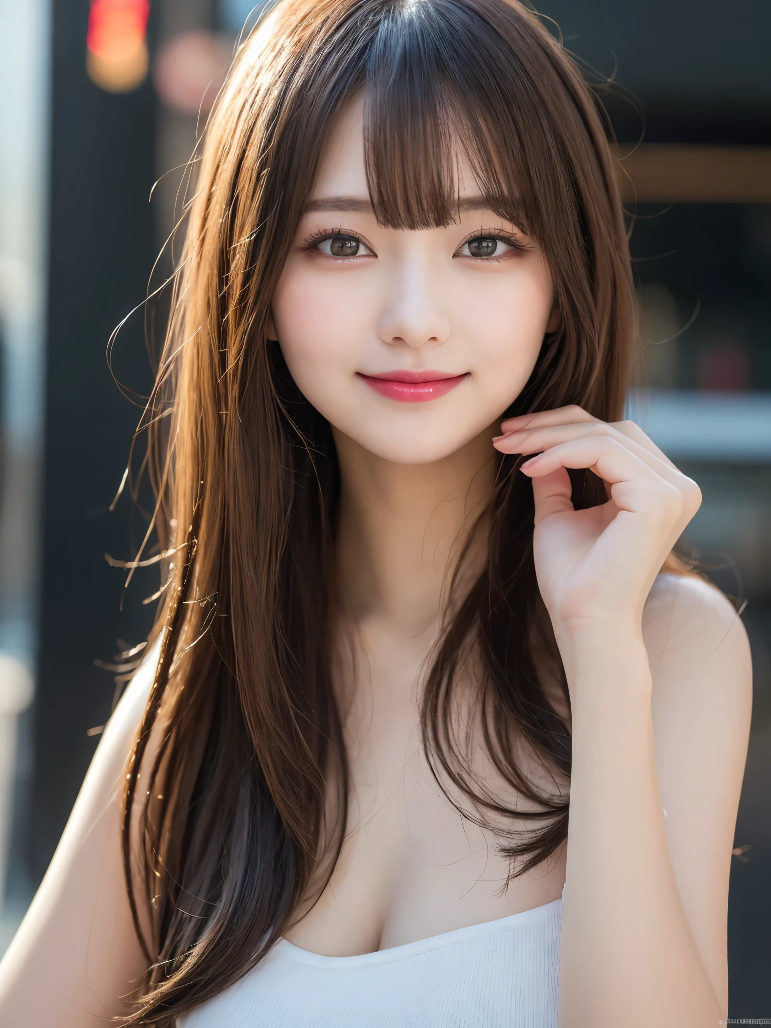 ((Highest quality, 8K, masterpiece:1.3)),((All nude)),One girl,(((All nude))),20-year-old,Japanese Idol,Realistic texture:1.3,(Background Blur:1.1),(((All nude:1.2))),tall and slender figure:1.2,(Hot summer weather),(street:1.3),Highly detailed face and skin texture,Beautiful Eyes,Long eyelashes,double eyelid,Skin whitening,smile,.々Attitude,Big Breasts,(All nude),