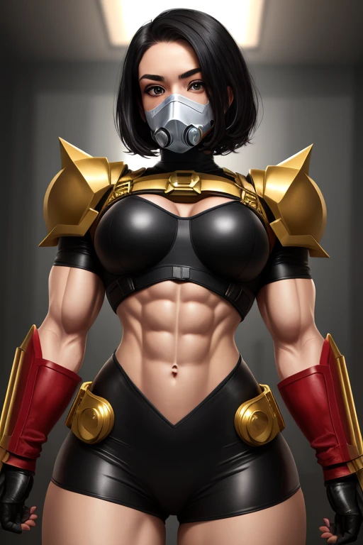 (high resolution, pixel perfect, realistic, gorgeous illustrations), (hyper quality, muste piece, etheric: 1.4), ((nsfw)), ((cowboy shot)), face focus, ((1girl)), (((boyish))), (((18 years old))), (((((punk))))), hot Rocker punk girl, ((((sexy pose, open stance)))), cool atmosphere, black hair, ((((very_short_hair, slicked_back_hair)))), (((piercing))), eyelid_piercing, nose_piercing, (((Exquisite face, aroused))), blush, ((black_lips)), tattoo, ((((muscular_female)))), (ideal ratio body proportions, slender, small breasts), fighter, ((((wh_chi_armor)))), ((highleg_leotard_armor)), (((cameltoe))), shiny skin, gleaming skin, simple background,