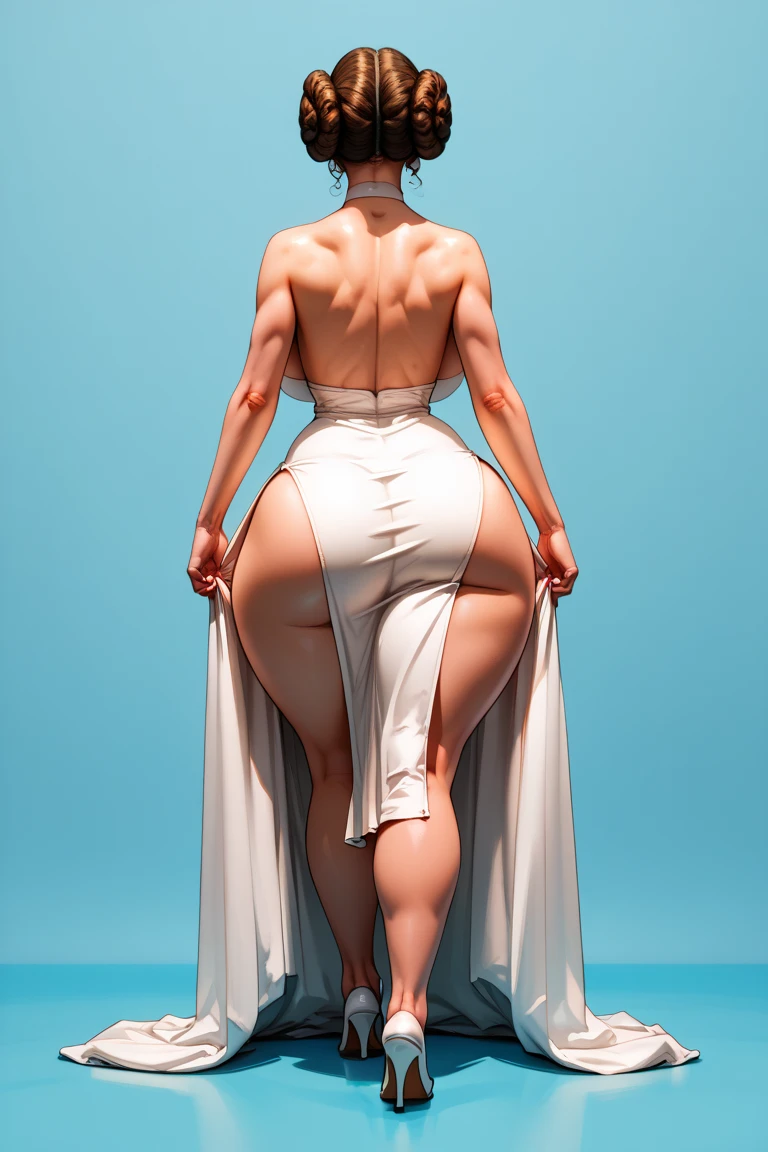 Full body sculpture made of white marble., Renacimiento.
hyperrealistic vision of a woman, desnudo, voluptuoso, seen from behind, inclinado hacia adelante, resaltando su retaguardia. super old fashioned face