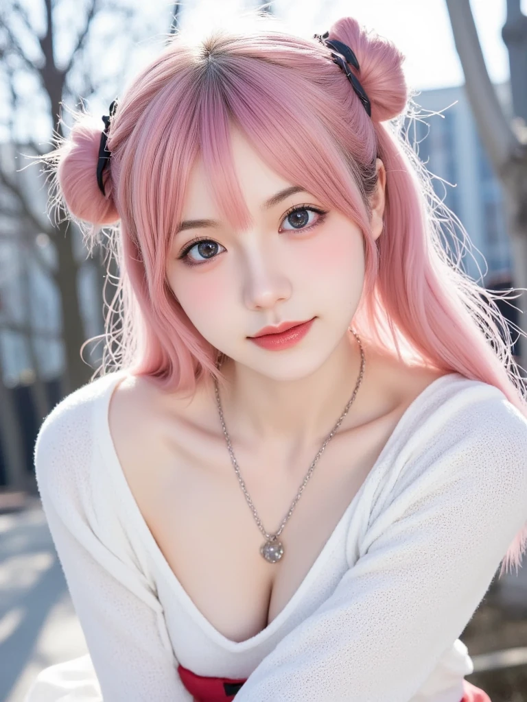 face lighting,bright backlight,medium breasts,super high resolution,best quality,Photos,4k,(Realistic:1.2),1girl,Pink hair,(Snow:1.2),Half-body phase,<lora:girl_20230530180912:0.8>,