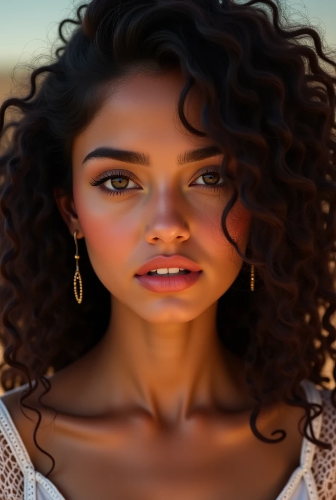 gritty candid raw full-body photo of a young 20 year old beautiful, big lips, green eyes, full body, high cheekbones, playful, Black and Mexican mixed race, busty, long curly brown hair, realistic skin texture, very tall busty, athletic, flawed skin, shot with Sony Alpha A6500 1.4f, bokeh, highly detailed, masterpiece,
,Athletic and toned, facing forward, standing straight, hyper realistic