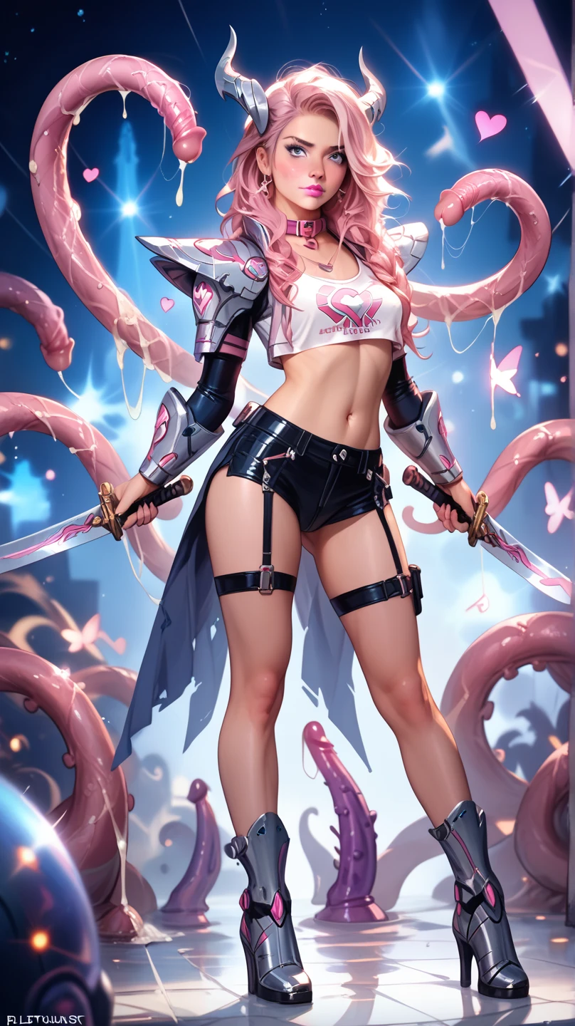 Blossom From Powerpuff Girls as a Violent Mature Themed Action Anime, Sexy Powerpuff Girls Anime, Clear battle damage and wear, Damaged and Ripped clothes,