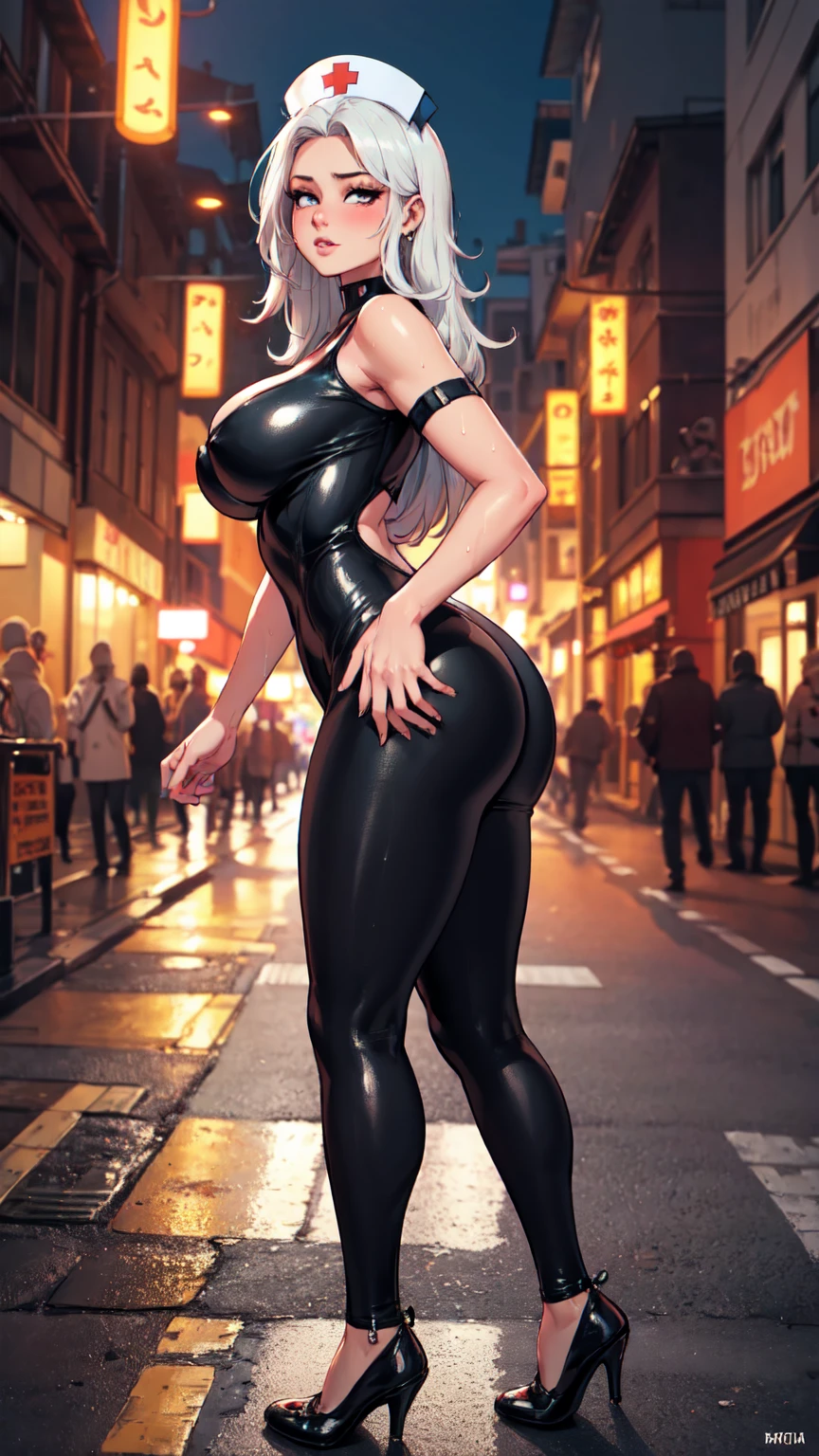 1adult lady,(Huge bust),((Giant Finch)),Shiny smile,Tank Tops,Black leather pants,full body Esbian,Beautiful city at dawn