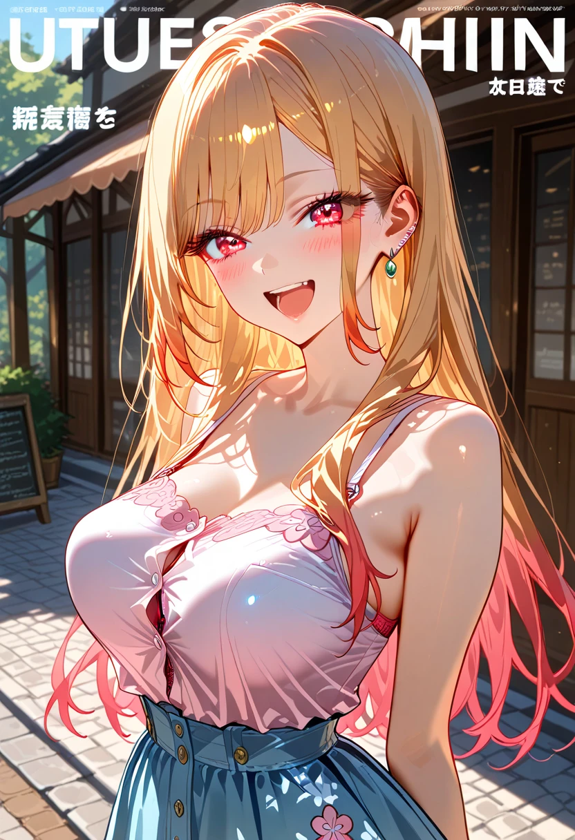 Very detailed CG Unity 8K wallpaper, Cute One lady, Mature Hair、lady ,beautiful lady, pale skin (Super masterpiece, Beautiful person, well detailed face polluted smile, Photorealistic, hyper realisitic), Perfect hands、Five fingers、Perfect hands、Perfect legs、Perfect toes、
((20year old、Pink Bra、Pink gorgeous skirt 、Best Bust、(Bust 85cm)、(middle breasts)、
open chest wide、Happiness、A slender、Shy face、earrings、kneeling,Get closer to your audience、The gesture of pulling up the hair:1.3))、
hiquality、visualart、Romance movie style、
(In a crowded city、seen by many people)、cleavage,cleavage cutout、(Sweaty all over:1.5)、midriff peek、
hinata tachibana, long hair, blue eyes, blonde hair,
 hair ornament