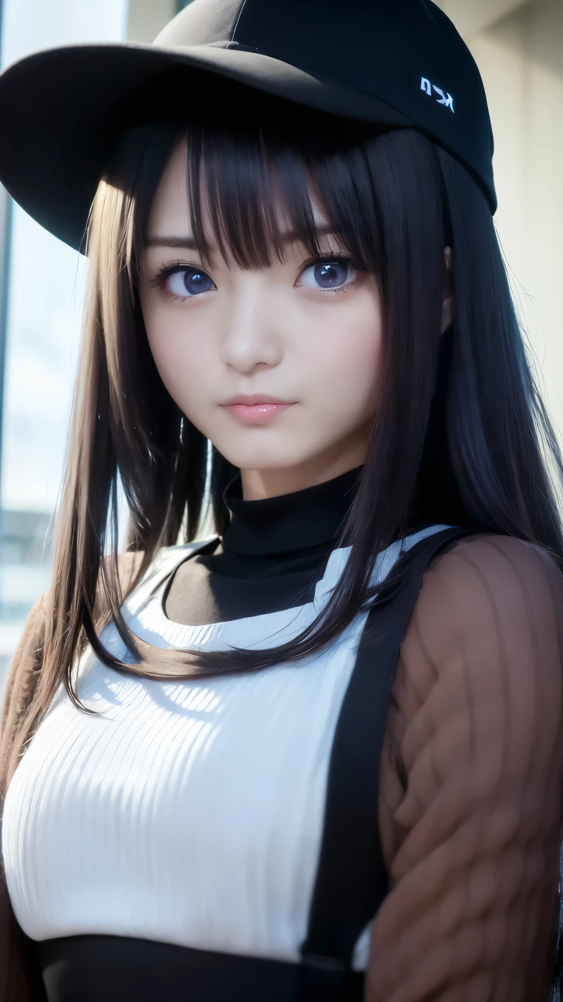greatest masterpiece, Best Quality, 8K, Ultra High Resolution , mishoujo, Painting, Beautiful eyes and a beautiful face, shape, beautiful details, high resolution shape, Shine_white_ particle, one girl, white hair, Light Purple Eyes, Hair on one eye, Short side details, baseball cap,expressionless, window shade , black jacket, chest rig, Cyberpunk, Techwear,(Impressionism:1.3), Vincent van Gogh, (looks at the viewer:1.2, Strong blush:1.2), (beautiful small face, High nose, 美しいshapeの唇)
