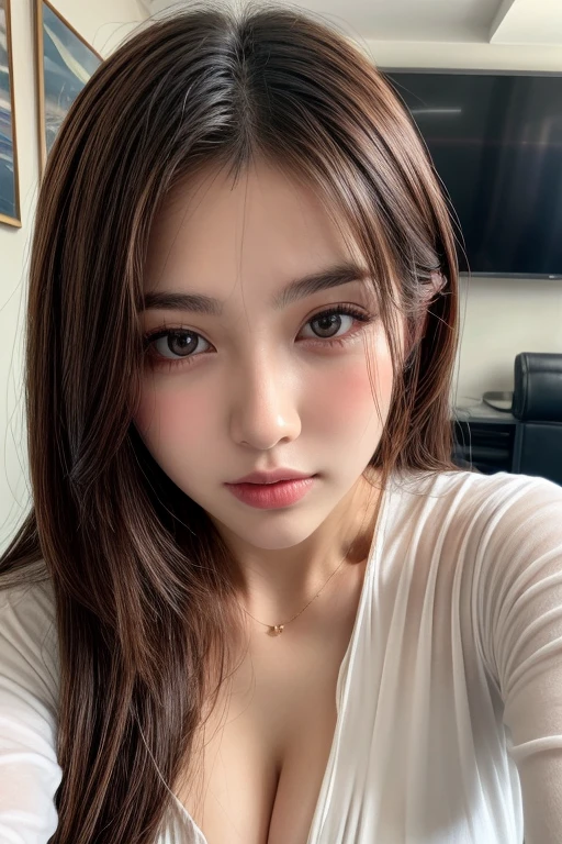 snapchat selfie, raw style, bad lighting, amateurish, bad quality, washed out colors, female, selfie, nerdy, cute, ultrarealistic photography, realistic photograph, photography, mobile camera, cellphone camera, fully clothed, mid 20s, 25 years old, caucasian, shoulder length hair, the girl next door
