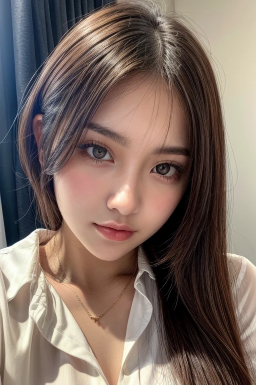 Maria, 20-year-old woman 、Sexy Japanese、Beautiful contours、Cute and sexy face、Big, moist eyes、Black medium-long hair