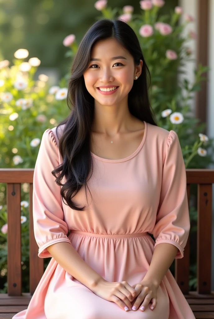 Half-length glamour portrait, nikon D850, f1.6 lens, 200mm, DSLR, 22 Megapixels, (((Gardens of a Tuscan villa scene))), shot of a stunning 19 years old korean girl, (smile:1.4), (wearing Powder pink turtleneck cashmere tunic with corduroy leggings:1.6), ((seductive pose)), hot girl, (((big natural breasts))), (((black fringe hair))), (small girl), symmetrical face, photorealistic, photography, (bright natural lighting), gorgeous, deep cleavage, (masterpiece), best quality, high resolution, extremely detailed, cinematic lighting, (((very narrow waist))), rich colors, hyper realistic, lifelike texture, ((jewelry)), (((She has beautiful hands and wears rings))), (bracelet), (necklace), (ankle chain), (nail polish) (earrings), Fuji Superia 200, 8k