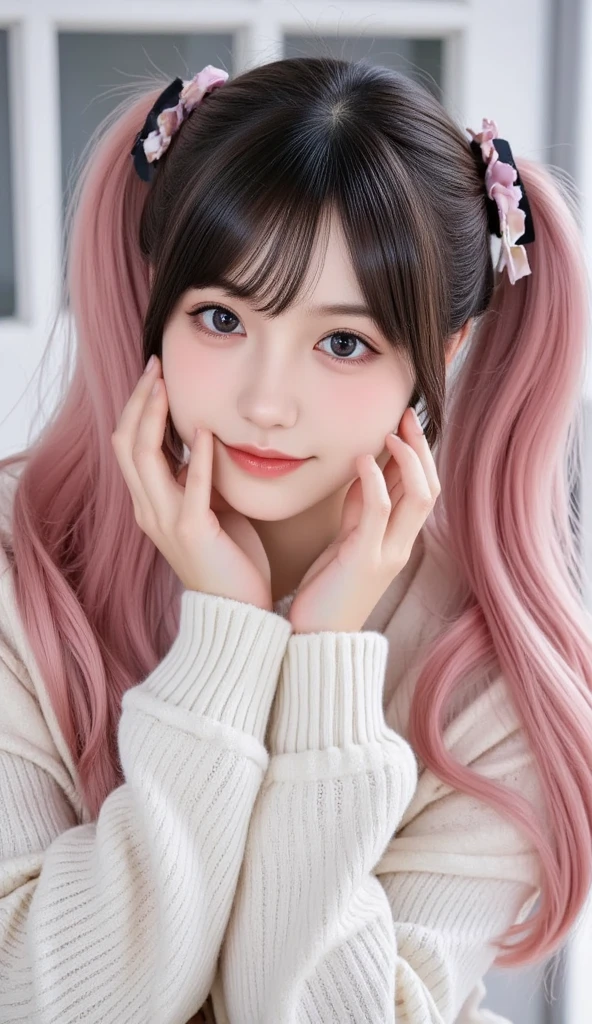 High level of image quality、长发白裙的Anime Girl摆姿势拍照、Shibuya Crossing、Close-up shot、(a smile:1.5)、Sayori, Anime visuals of cute girls, Anime cute art style, Wear, 穿白色连衣裙的Anime Girl, 漂亮的Anime Girl, (Anime Girl), 可爱的Anime Girl, Wear漂亮裙子的可爱Anime Girl, 迷人的Anime Girl, 美丽的Anime Girl, return, Smooth anime CG art、(Pink Hair), Ear hair, small , Single Braid, (Single Braid), (Side braids)