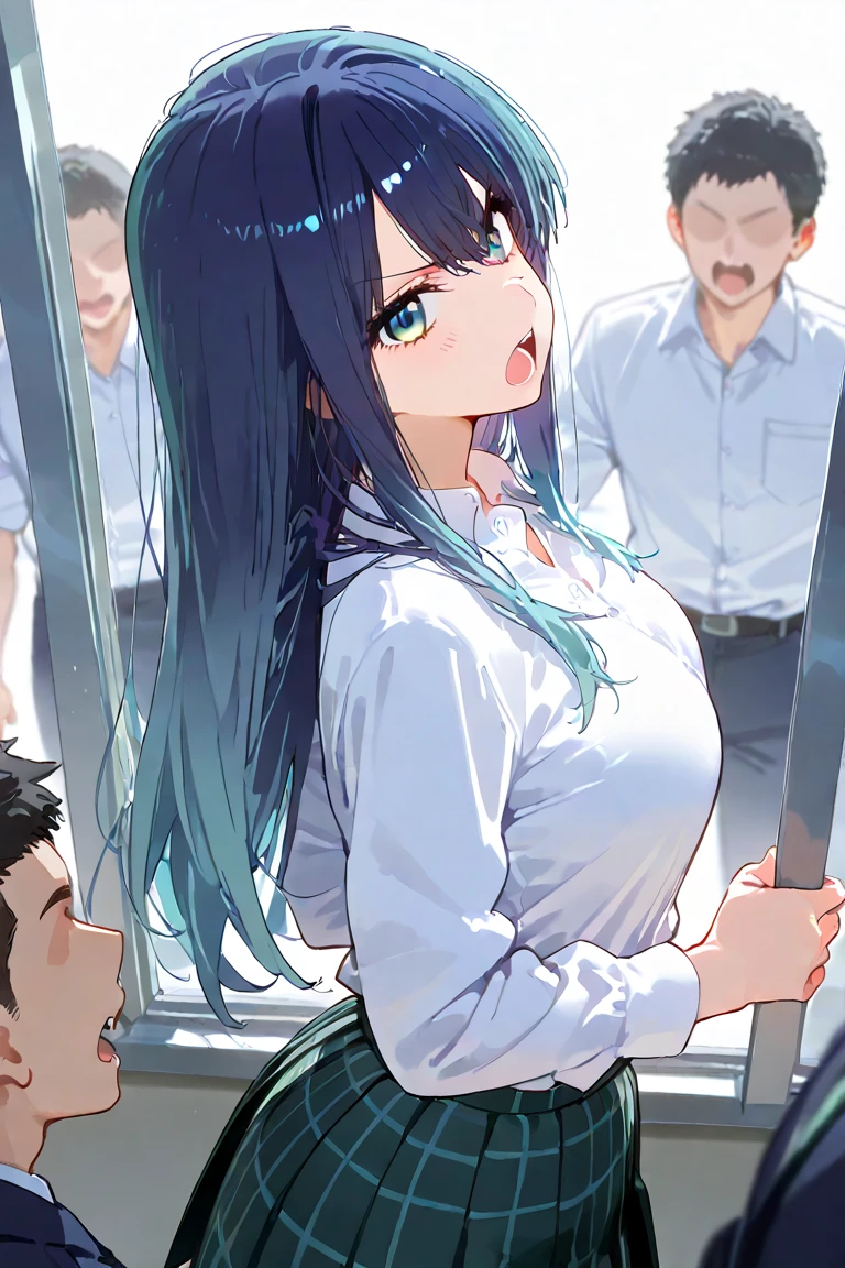 NSFW、masterpiece, 最high quality, high quality, High resolution, One girl, alone, Blue Hair, Long Hair, blue eyes, White shirt ,Black office skirt, Knee socks, whole body、Depth of written boundary, In a crowded train,(((Surrounded by men))),(((Molester)))、(((Body odor、Bad smell)))、(((Sweat)))、((((Sweat染み、Yellowing、odor))))、(((Soaking wet)))、(((((Love juice)))))、((((Detailed pussy))))、(((((Pooping)))))、((Leg spread))、(((Covered in bodily fluids)))、(((Squirting)))、(((cry)))、(((blush)))、(((Poop dripping down my legs))),(((Pee)))、(((Peeing)))、(((sexy)))