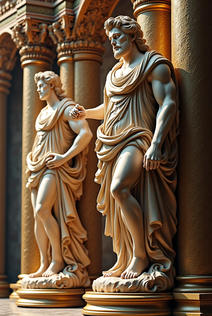 Alexander the Great and his father together in a Greek statue
