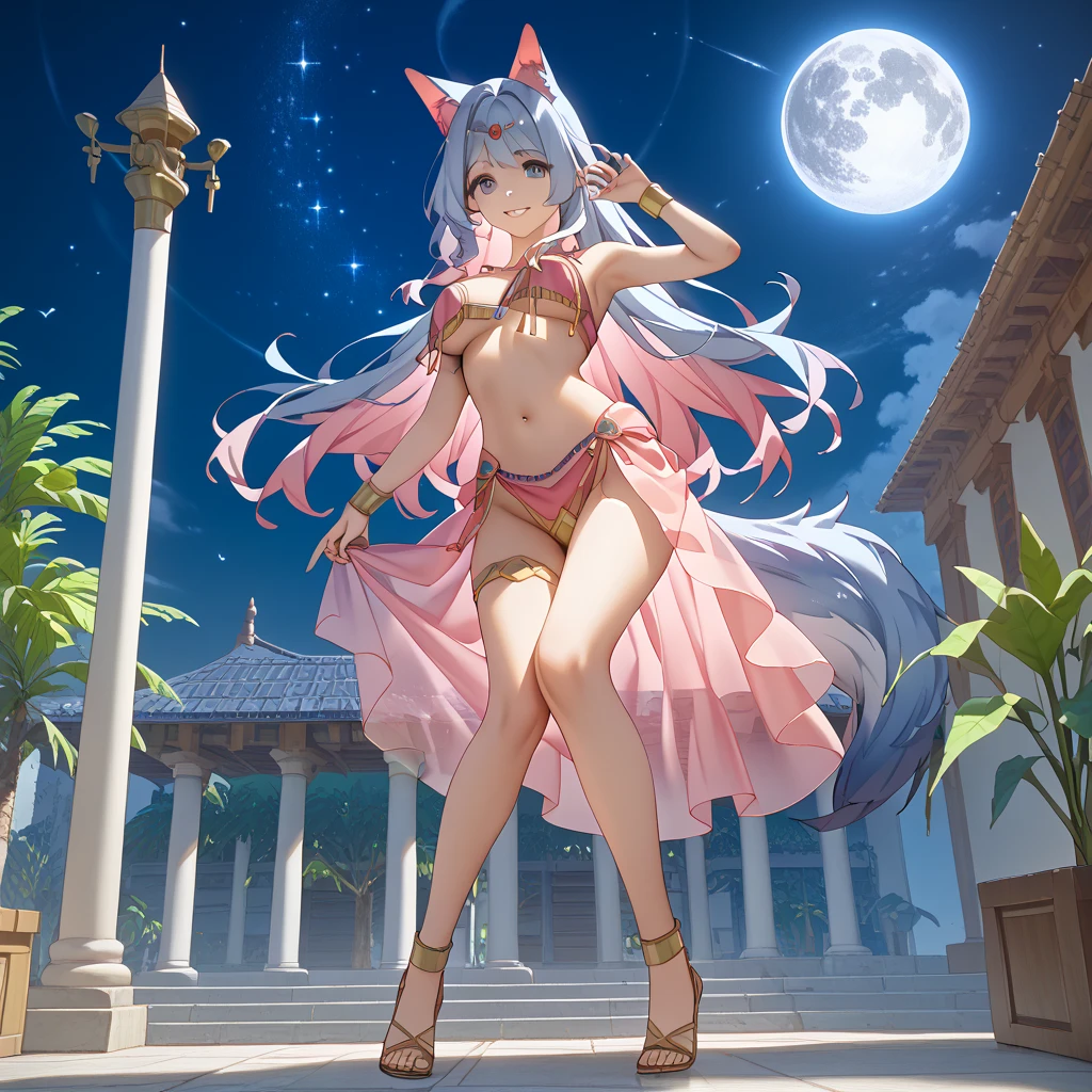 (best quality,masterpiece:1.2),ultra detail, high resolution, ultra detailed, best quality, amazing, top quality, extremely detailed CG unity 8k wallpaper, cinematic lighting,Wolf ears,Cyan hair,Long hair,azure eyes,Looking at viewer,full body, birthday,birthday present,gift, present,night ,(colorful),(finely detailed beautiful eyes and detailed face),cinematic lighting