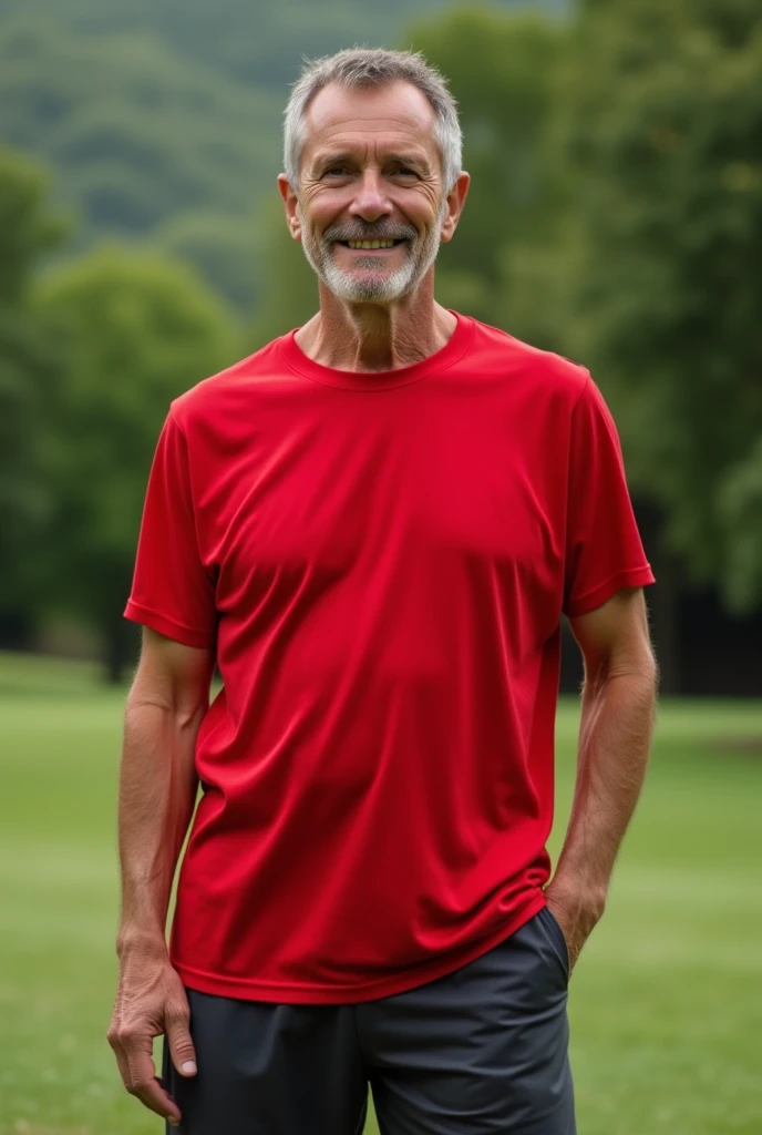 Make a man in a park with a t-shirt and cap, photo taken with your own cell phone, white image template