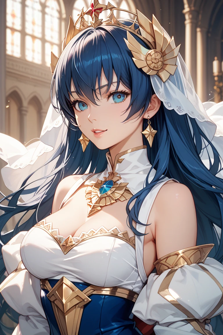 Highest quality, masterpiece, Ultra-high resolution, female、Big Breasts、princess、実はふしだらなfemale、Clean-cut features、dress、tiara、dressのしたに固定バイブが装着されている、I am holding back sexual desire、A crowded hall、My body starts to heat up、Place hands on crotch、forward leaning posture