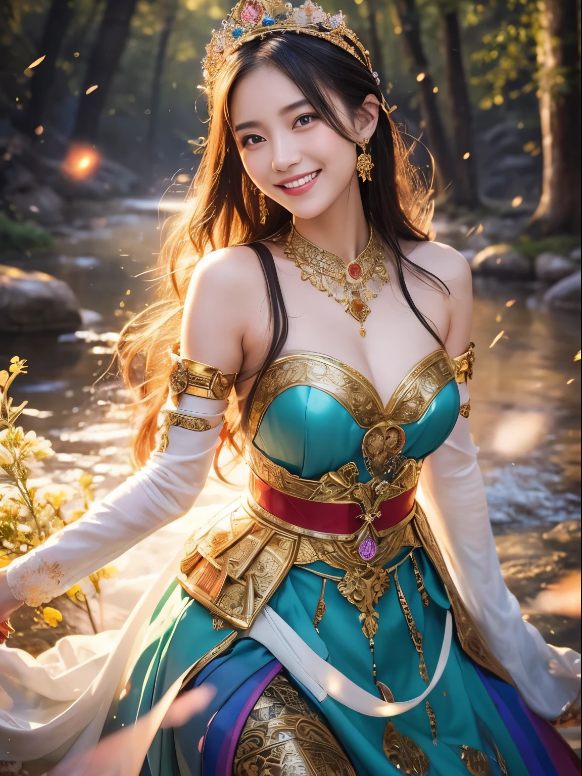 ((masutepiece)), ((Best Quality)), (Ultra-detailed), ((kawaii)), Cute, (lovely), ((Sexy)), (Ero), ((Extremely detailed)), (Detailed eye), (detailed facial features), (Detailed fingers), (detailed clothes features),4K, (8K), (Beautiful), Illustration, Dynamic Angle, (Upper body:1.2), (Holding a wizard's wand:1.3), Knossos palace, evening, Autumn, Pretty women, Solo, (she wears a skimpy wizard dress:1.3), Beautiful purple hair, fishtail braid, Beautiful blue eyes, ((Beautiful eyes)), White teeth, drooping chest, (Hair ornaments:1.2), earrings, Bib Necklace, Smile, Lens Flare, shiny