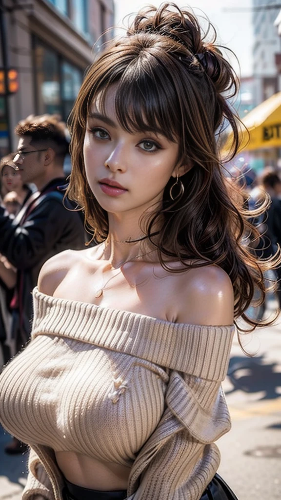 8K, masterpiece, RAW Photos, Best Quality, detailed:1.2),Realistic, Highly detailed 8K integrated CG wallpaper, Depth of written boundary, Cinematic Light, Lens flare, Ray Tracing, (Very beautiful face, Beautiful Lips, Beautiful Eyes), Intricate detailed face, ((Ultra-dense skin)) One girl, In the Dark, Deep Shadow, pretty girl, K-Pop Idols,(Very toned body:1.3), ((View the viewer)),(Big smile), (Lower body naked:1.8、White short off-the-shoulder knit:1.8) , (Subway station background), Cute Korean Girl, Earrings, bracelet, Bright Eyes, walking, Look forward, (Big eyes), ((Rear shot with focus on buttocks:1.5), Browsing Caution,
