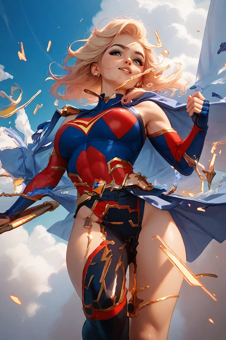 Transform Supergirl with enormous tits into a pop art icon, with bold, vibrant colors and dynamic shapes, creating a visually striking and energetic composition. (full body:1.5)