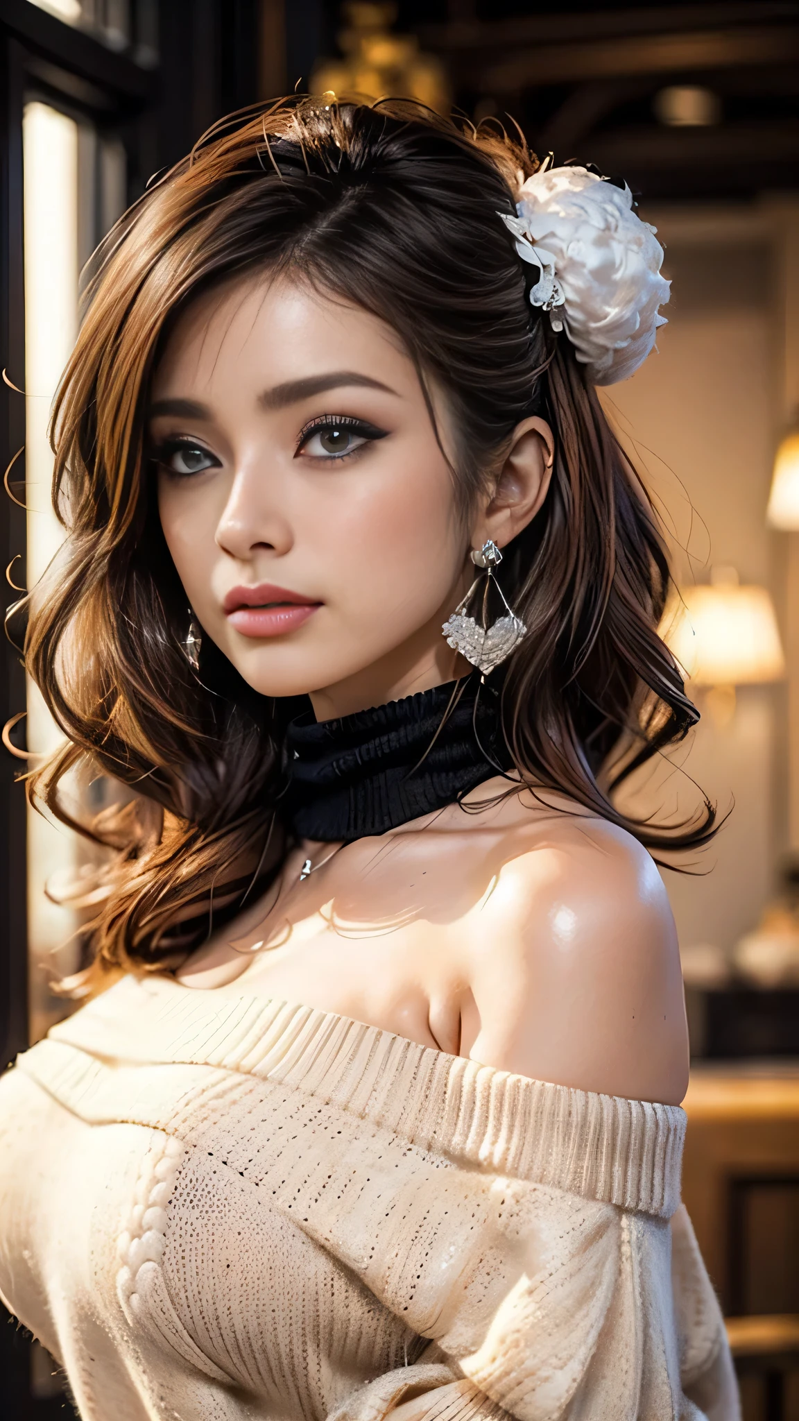 (((,Glowing Skin、REALISTIC SKIN TEXTURE、 Beautiful Skin in Every Detail 、 shiny skin、 shiny skin)))、
upper body shot, ((low angle camera)),(( beautiful face:1.4)), (Purelos Face_v1: 1.0), 1 girl, writing boundary depth, focuses on the center, Focused Girl、blurry background、Beautiful Eyes, Perfect face and eyes、((Upper Body))
( night :1.8,)
early s , Black Hoodie , Check Mini Skirt, purple collar, black face mask , earrings,
Big Breasts, thin, standing , naughty,
absolute region with to, A silly solution, Absurd Details, Best Quality, (((Natural huge breasts:1.2))), grabs chest 、 (((lightweight off-shoulder sweater with lots of heart puffs)))、white skin、((( Bitch、Sexy Bitch、ga yaru makeup)))、