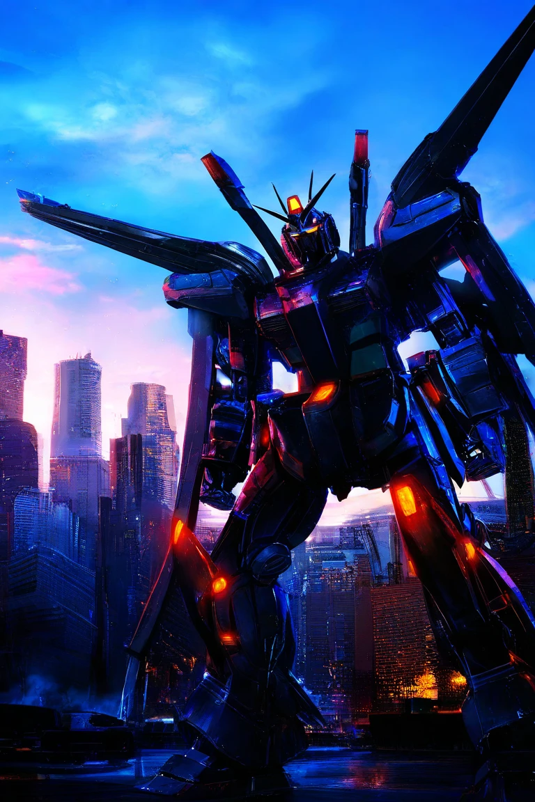 Color Gundam mecha,Huge Robotic Warrior,Metal housing, glowing eyes ,weapons and equipment,Complex mechanical structure,Huge size,Standing in the City of the Future of Technology,Bright light,Sky clouds,High Definition 4K Ultra Detailed,Realistic and realistic,Professional-grade rendering,HDR high dynamic range,Physically Based Coloring,extreme hight detail,colorful,brilliant colorful