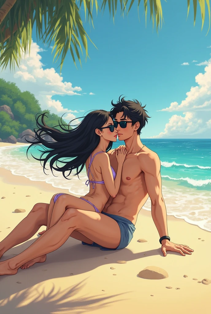 Teenager Indian girl in beach with her boyfriend bikni kissing shy