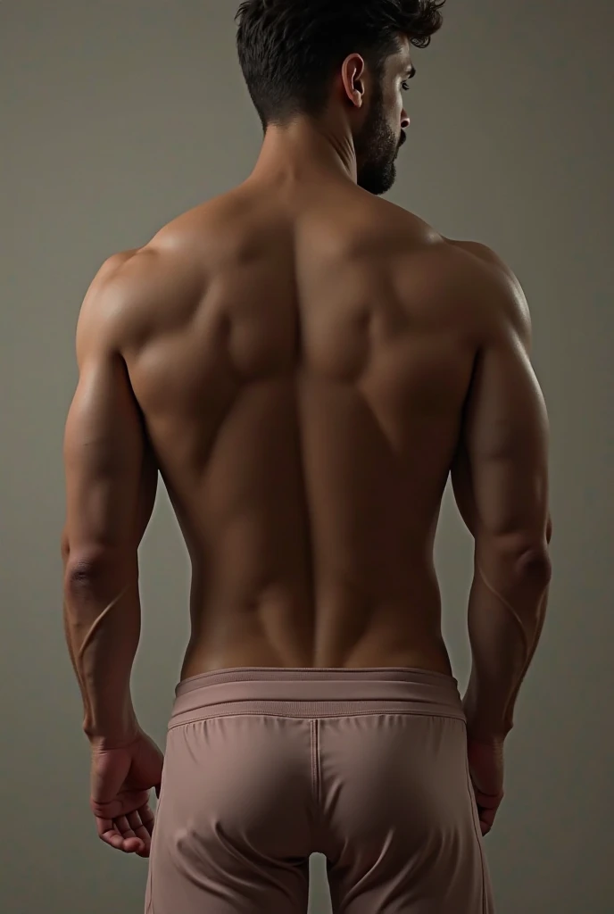 a young man (child face) with 20 years old and no shirt is posing for a picture whit a purple thong, walter white as a bodybuilder, perfect proportions defined face, standing on your back, broad back, broad shoulders, firm butt, round buttocks, prominent buttocks, dennis velleneuve, cavernous, ilya, bradbuilds, symatrical, justify, very vascular, bengus, contest winner 2021, intense muscular