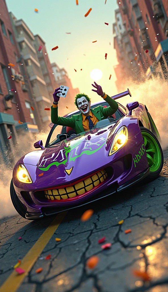 (Masterpiece: 1.2), (CGI art:1.3), (realistic:1.5), (post processing:1.3), (sharp focus:1.3), (1 person : 1.6), 1 person at the wheel, (the joker: 1.3 ), (drive: 1.3), in a car , (การdrive: 1.3) ,(desert:1.3) ,หัวเราะ ยิ้ม
